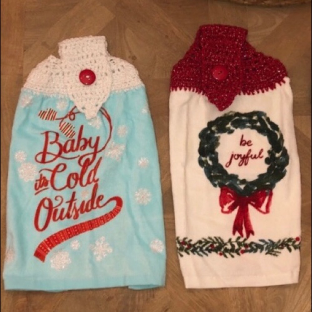 2 Christmas Crocheted Kitchen Towels